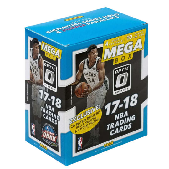 Look for Signature Series Holo & Purple Parallels! 2017-18 Panini Donruss Optic Basketball features a 200-card set including 150 base and 50 base Rated Rookies.